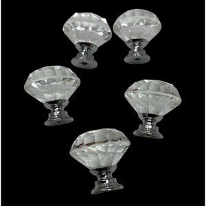 5 Crystal Diamond Drawer Knobs Door Pulls Retro Screws Furniture Flips Glam
